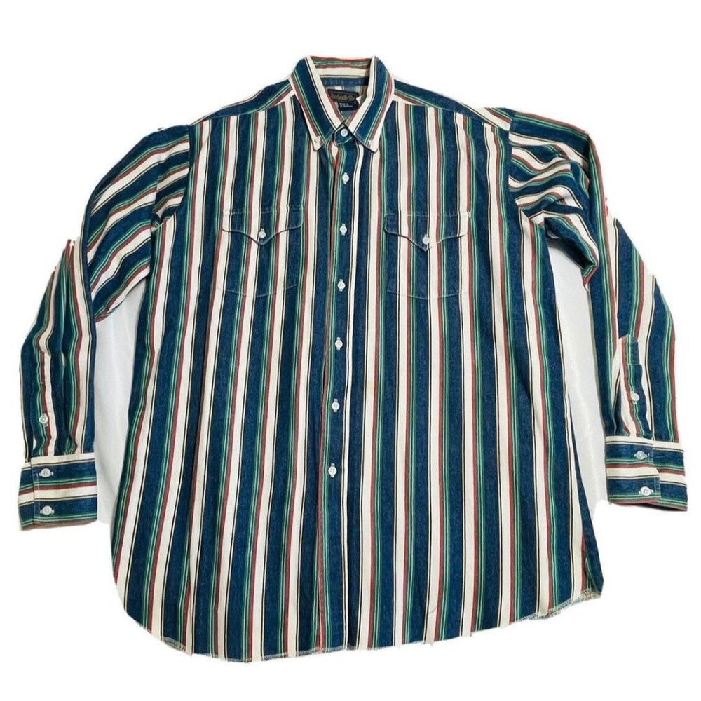 Panhandle Slim Men's 17.5 X 36 Western Thick Cotton Strip Shirt Collar  Vintage